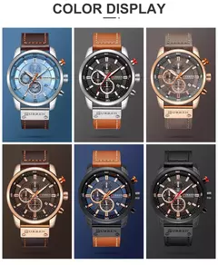 Curren-relógio de pulso de couro masculino, quartzo, militar, cronógrafo, esportes, exército, marca, para homens - loja online
