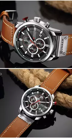 Curren-relógio de pulso de couro masculino, quartzo, militar, cronógrafo, esportes, exército, marca, para homens - comprar online