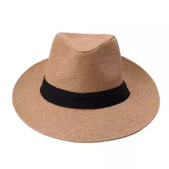 Imagem do Chapéu de sol Trilby Jazz unissexo, aba grande, fita preta, chapéu Panamá palha de papel, boné casual feminino e masculino, moda quente, verão
