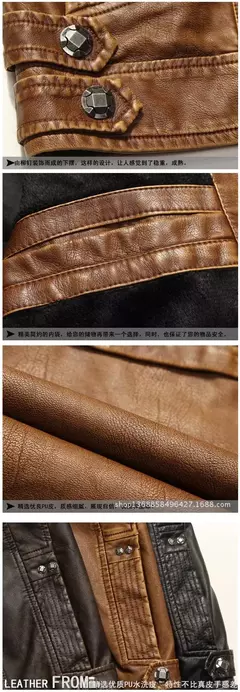 Jaqueta de couro motoqueiro masculina, jaqueta clássica lavadora de couro pu com gola redonda quente para outono, bomber - comprar online
