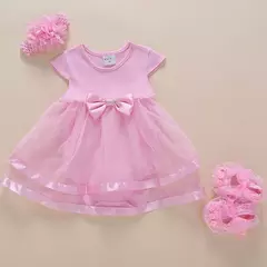 Conjunto infantil de renda, vestido e roupas para meninas de 3 e 6 meses, bebê recém-nascido, festa de aniversário, batizado