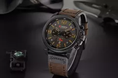 Imagem do CURREN-Relógio de quartzo de couro genuíno impermeável masculino, relógio de pulso, cronógrafo, militar, esporte, marca de luxo
