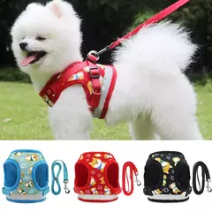 Arnês para cães de náilon colete de malha respirável ajustável conjunto de arnês e trela para cães pequenos gatos coleira reflexiva para animais de estimação para filhote de cachorro