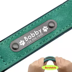 Imagem do Coleira e coleira de cachorro personalizada, couro acolchoado, coleiras gravadas personalizadas, conjunto de corda de chumbo, buldogue pitbull