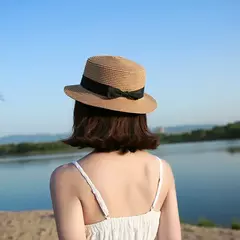 COKK-Chapéu Panamá de praia simples feminino, casual, aba plana, laço, boné de palha, chapéu de sol feminino, verão - Wolf Magazine