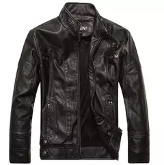 Jaqueta de couro motoqueiro masculina, jaqueta clássica lavadora de couro pu com gola redonda quente para outono, bomber - loja online