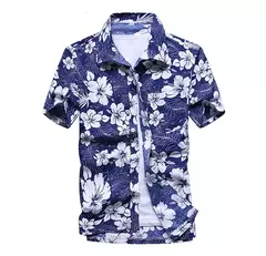 Camisa havaiana de botão manga curta masculina, estampada em coqueiro, camisa Aloha, casual moda praia, plus size, verão, 5XL, 26 cores