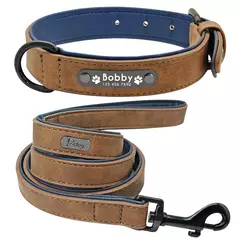 Coleira e coleira de cachorro personalizada, couro acolchoado, coleiras gravadas personalizadas, conjunto de corda de chumbo, buldogue pitbull - comprar online