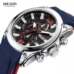 Relógio de quartzo analógico cronógrafo masculino Megir com data, mãos luminosas, relógio de pulso com pulseira de borracha de silicone a prova d'água para homens - loja online