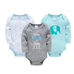 Kavkas-bebê meninos e meninas bodysuit, macacão de manga comprida, 100% algodão, roupas recém-nascidas, roupas de bebê, 0-12 meses, 6 pcs, 3 pcs