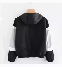 Jaqueta corta-vento com capuz feminino, bloco de cor elegante, patchwork, jaqueta bomber com zíper, casaco casual, impermeável, Casacos outonos, moda