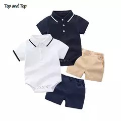Top e top-Conjunto de roupas formais para meninos recém-nascidos, terno cavalheiro bebê, top e shorts de algodão, conjuntos de roupas infantis, moda verão - comprar online