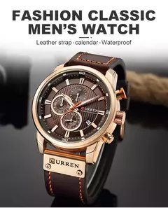 Curren-relógio de pulso de couro masculino, quartzo, militar, cronógrafo, esportes, exército, marca, para homens - comprar online