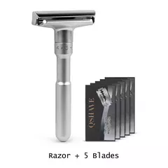 Imagem do QSHAVE barbeador que vai do suave ao agressivo, níveis 1-6 , com borda dupla para proporcionar um barbear suave e preciso, possui 5 lâminas
