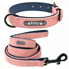 Coleira e coleira de cachorro personalizada, couro acolchoado, coleiras gravadas personalizadas, conjunto de corda de chumbo, buldogue pitbull na internet
