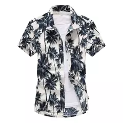 Camisa havaiana de botão manga curta masculina, estampada em coqueiro, camisa Aloha, casual moda praia, plus size, verão, 5XL, 26 cores - loja online