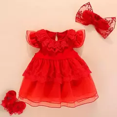 Conjunto infantil de renda, vestido e roupas para meninas de 3 e 6 meses, bebê recém-nascido, festa de aniversário, batizado - Wolf Magazine