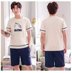 Conjunto pijama masculino de malha de algodão, conjunto de pijamas manga curta, terno letra, Homewear masculino, tamanho XL a XXL, verão na internet