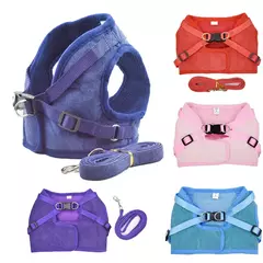 Arnês para cães de náilon colete de malha respirável ajustável conjunto de arnês e trela para cães pequenos gatos coleira reflexiva para animais de estimação para filhote de cachorro