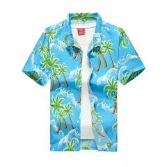 Camisa havaiana de botão manga curta masculina, estampada em coqueiro, camisa Aloha, casual moda praia, plus size, verão, 5XL, 26 cores - comprar online