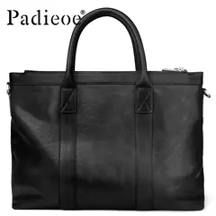 Imagem do Padieoe-nova bolsa de couro genuíno de vaca, portfólio masculina de luxo, grande capacidade, bolsa tote para laptop