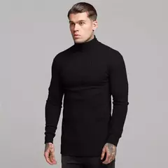 Imagem do Suéteres de gola alta quente masculino, pulôver justo, malha clássica, inverno, nova moda