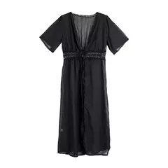 Imagem do Vestido de praia tamanho grande para mulheres, preto sólido, roupa de praia branca, roupas de proteção solar, capa de praia de malha