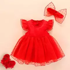 Conjunto infantil de renda, vestido e roupas para meninas de 3 e 6 meses, bebê recém-nascido, festa de aniversário, batizado - Wolf Magazine