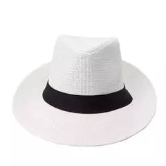 Chapéu de sol Trilby Jazz unissexo, aba grande, fita preta, chapéu Panamá palha de papel, boné casual feminino e masculino, moda quente, verão na internet