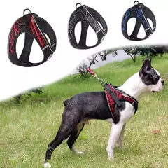 Imagem do Arnês para cães de náilon colete de malha respirável ajustável conjunto de arnês e trela para cães pequenos gatos coleira reflexiva para animais de estimação para filhote de cachorro