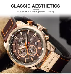 Curren-relógio de pulso de couro masculino, quartzo, militar, cronógrafo, esportes, exército, marca, para homens - Wolf Magazine