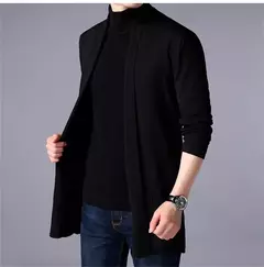 Imagem do Masculino estilo longo lã camisola x-long malha suéter casacos de cor sólida sweatercoat masculino malha cardigan