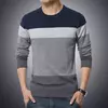 Casual O-pescoço dos homens listrado Slim Fit Camisola, Malhas Pullovers, Camisolas de Outono, M-4XL, 2022