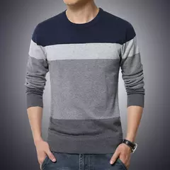 Casual O-pescoço dos homens listrado Slim Fit Camisola, Malhas Pullovers, Camisolas de Outono, M-4XL, 2022