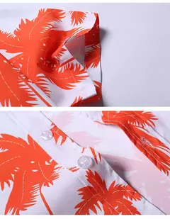 Camisa havaiana de botão manga curta masculina, estampada em coqueiro, camisa Aloha, casual moda praia, plus size, verão, 5XL, 26 cores - Wolf Magazine