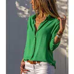 Blusa elegante de manga comprida feminina, com decote em v sólido, camisas femininas de trabalho, tops grandes, primavera e verão, 2023 - comprar online