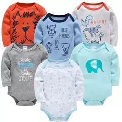 Kavkas-bebê meninos e meninas bodysuit, macacão de manga comprida, 100% algodão, roupas recém-nascidas, roupas de bebê, 0-12 meses, 6 pcs, 3 pcs