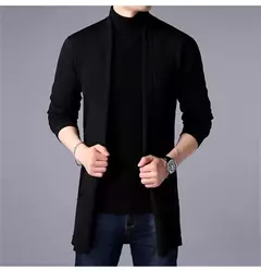 Imagem do Masculino estilo longo lã camisola x-long malha suéter casacos de cor sólida sweatercoat masculino malha cardigan