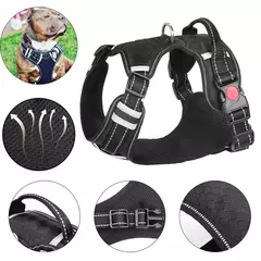 Imagem do Arnês para cães de náilon colete de malha respirável ajustável conjunto de arnês e trela para cães pequenos gatos coleira reflexiva para animais de estimação para filhote de cachorro