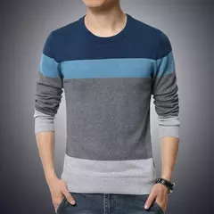 Casual O-pescoço dos homens listrado Slim Fit Camisola, Malhas Pullovers, Camisolas de Outono, M-4XL, 2022 - comprar online
