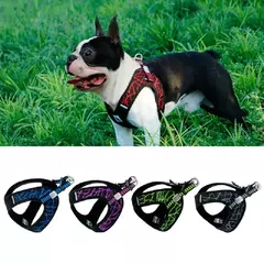 Arnês para cães de náilon colete de malha respirável ajustável conjunto de arnês e trela para cães pequenos gatos coleira reflexiva para animais de estimação para filhote de cachorro - loja online