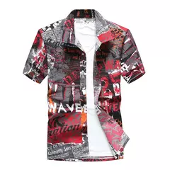 Camisa havaiana de botão manga curta masculina, estampada em coqueiro, camisa Aloha, casual moda praia, plus size, verão, 5XL, 26 cores