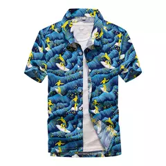 Imagem do Camisa havaiana de botão manga curta masculina, estampada em coqueiro, camisa Aloha, casual moda praia, plus size, verão, 5XL, 26 cores
