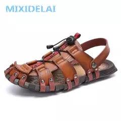MIXIDELAI-Chinelos de couro masculino, calçado confortável, sandálias macias, - Wolf Magazine