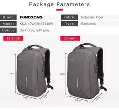 Kingsons-Mochila masculina para laptop, sacos de carregamento USB multifunções, mochilas antifurto e repelente de água, 15 in, 17 in, moda - loja online