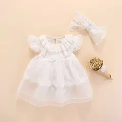 Conjunto infantil de renda, vestido e roupas para meninas de 3 e 6 meses, bebê recém-nascido, festa de aniversário, batizado