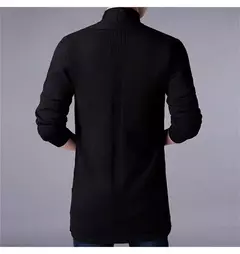Masculino estilo longo lã camisola x-long malha suéter casacos de cor sólida sweatercoat masculino malha cardigan - comprar online