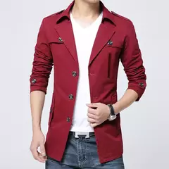 Outono puro algodão trench coat homens nova lavagem casaco corta-vento magro longo casaco de gola virada jaqueta casual azul zoeva - loja online