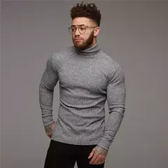 Suéteres de gola alta quente masculino, pulôver justo, malha clássica, inverno, nova moda - comprar online