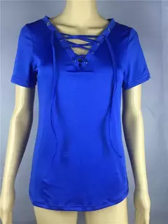 Camisa de manga curta com decote em v das mulheres do verão novo preto das senhoras das camisetas 2023